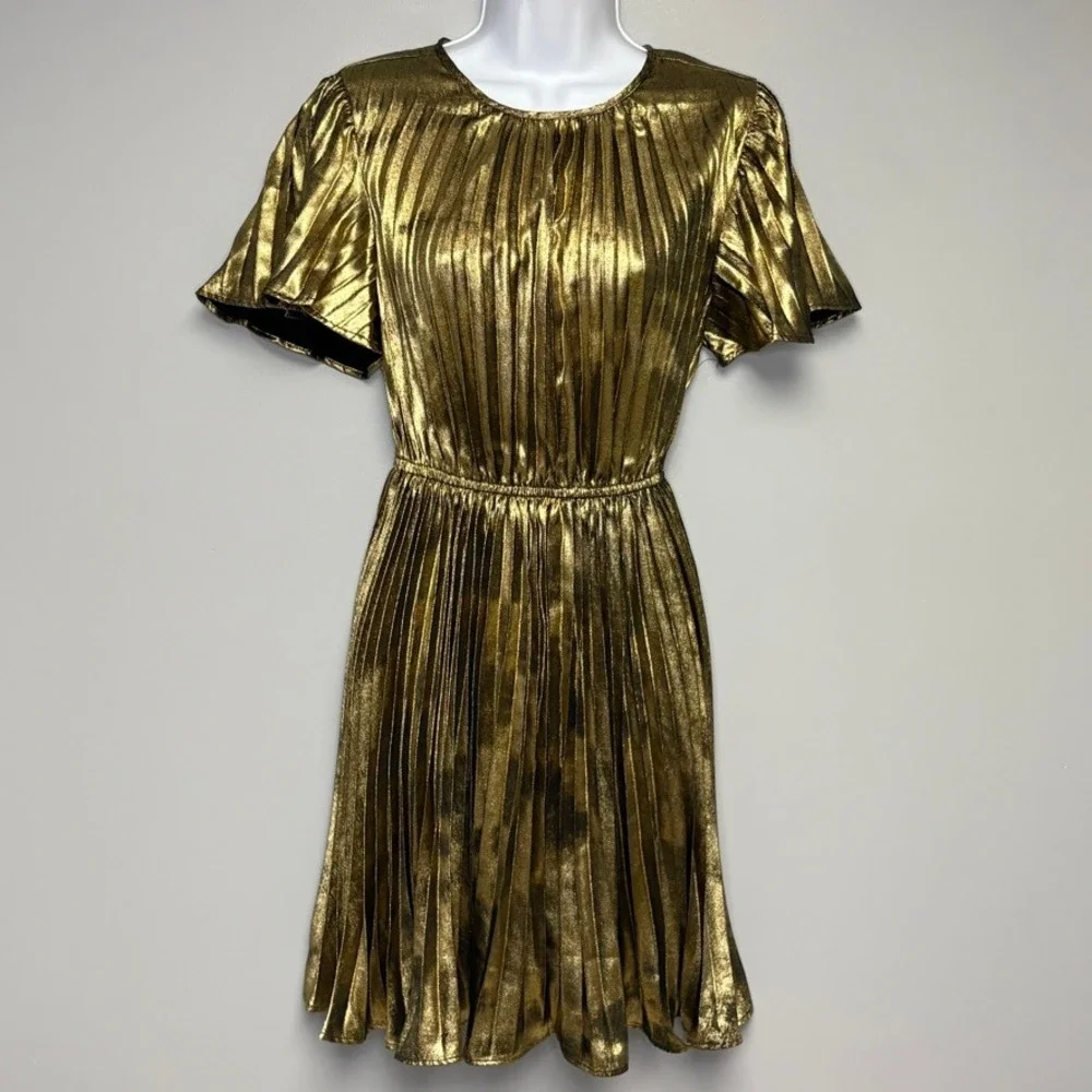 sam edelman metallic dress Sam Edelman | Dresses | Sam Edelman Metallic Gold Plisse Party Wedding  Guest Pleated Mini Dress Sz 6